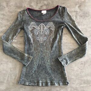 VTG Y2K Vocal Top Small Medium Cyber Grunge Biker Cross Wings Goth Fleur De Lis